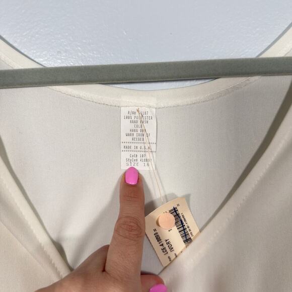Vintage Ivory Drop Waist Slip Dress 90s Y2K Pleated Hem Size 16 Flapper - Picture 5 of 5